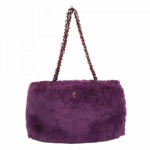 Chanel fur shoulder bag chain purple